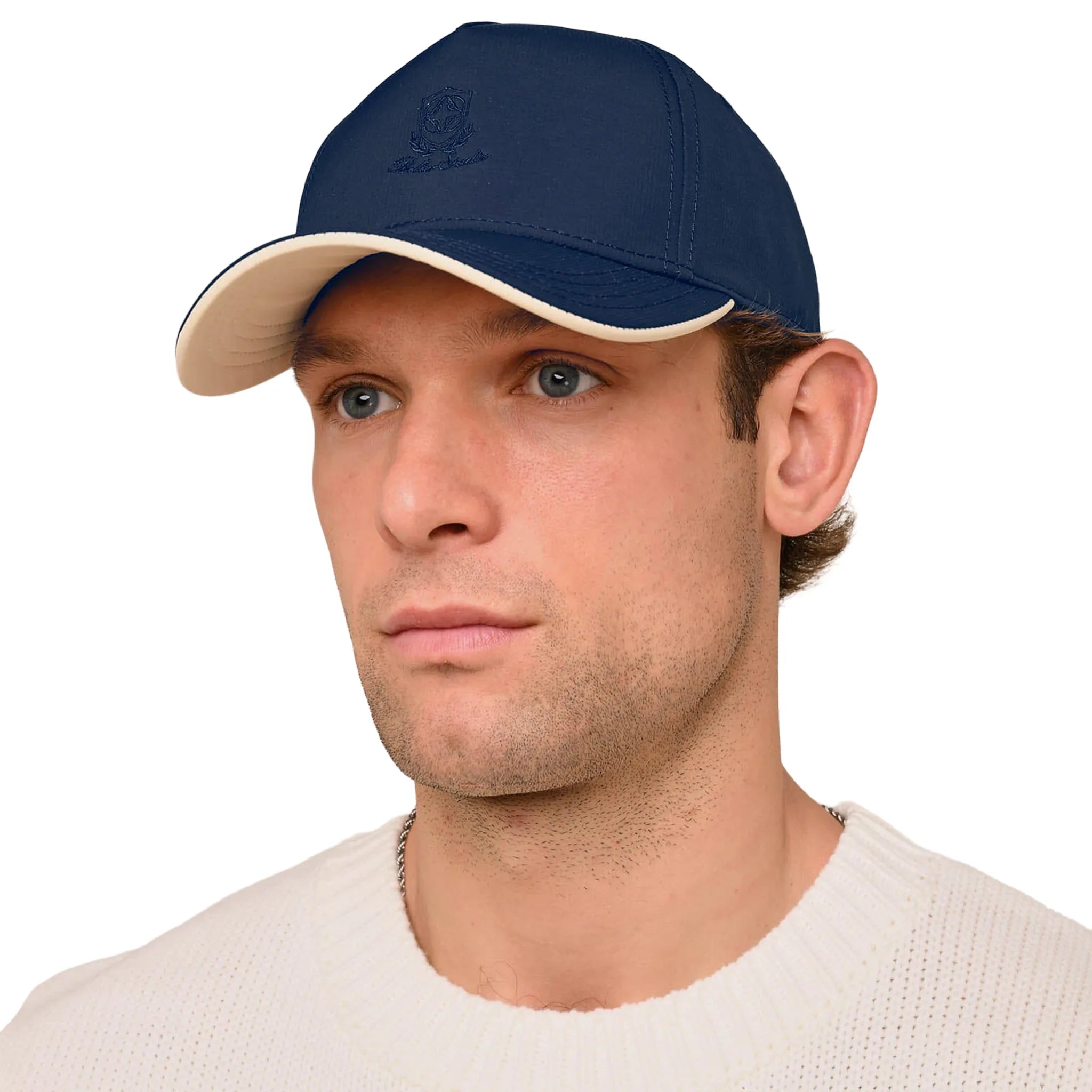 Front View of Belier Crest Logo Navy Cap BA006NVY